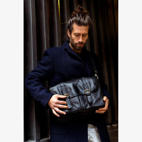 Roma Black Leather Camera Bag