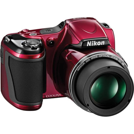 Bridge Coolpix L820 Camera - Red + Nikon Nikkor 30X Wide Optical Zoom ED VR 22.5–675mm f/3-5.8 f/3-5.8 