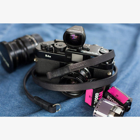 Tokyo #104 - Black & black leather camera strap